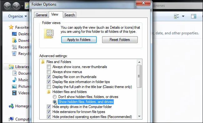 show hidden files windows 7