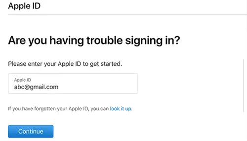 enter apple id to reset password